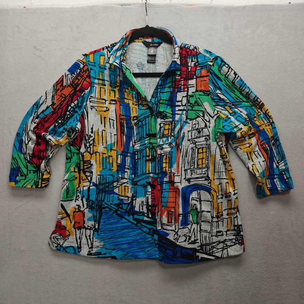 Ali Miles Cardigan Sweater Womens PM Art To Wear Abstract Maximalist Artsy City